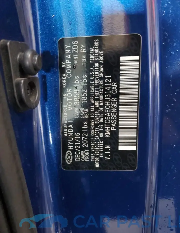 KMHTC6AE0HU314121# 12