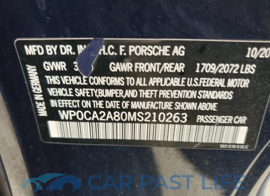 WP0CA2A80MS210263# 12