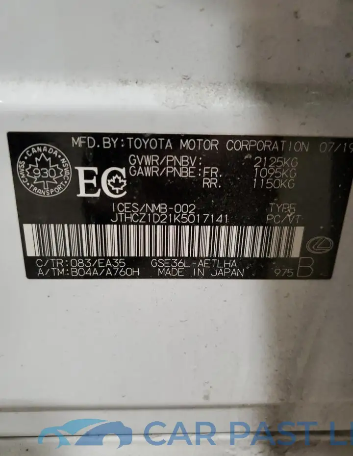 JTHCZ1D21K5017141# 12