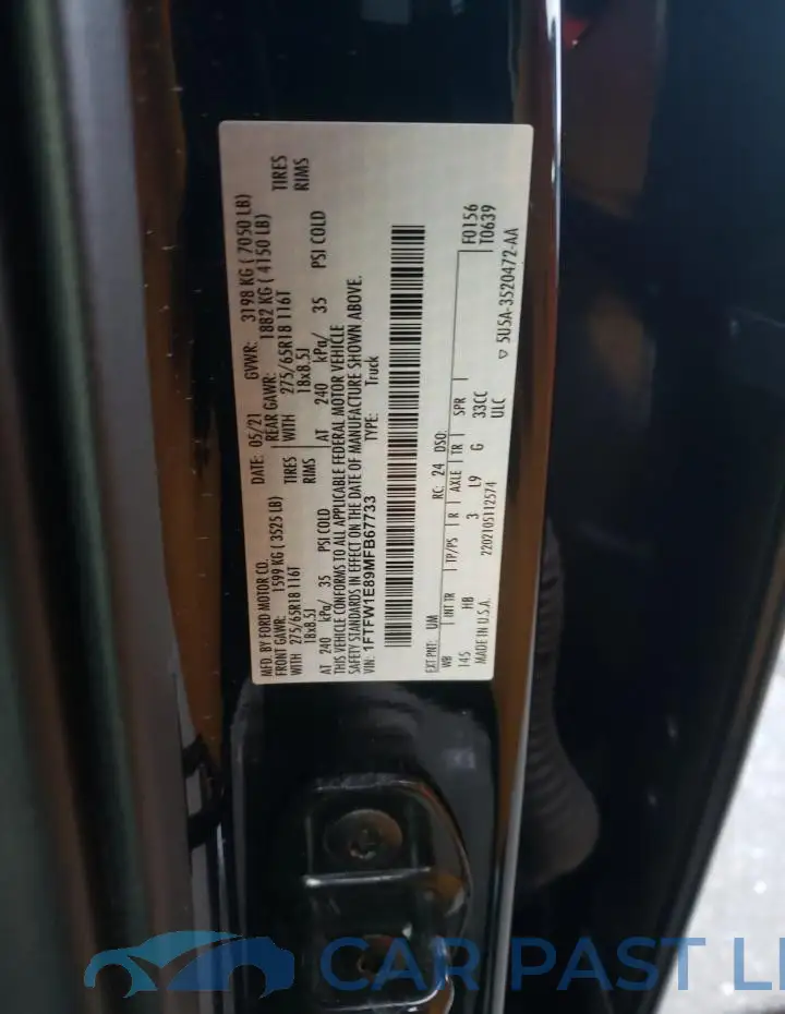 1FTFW1E89MFB67733# 12