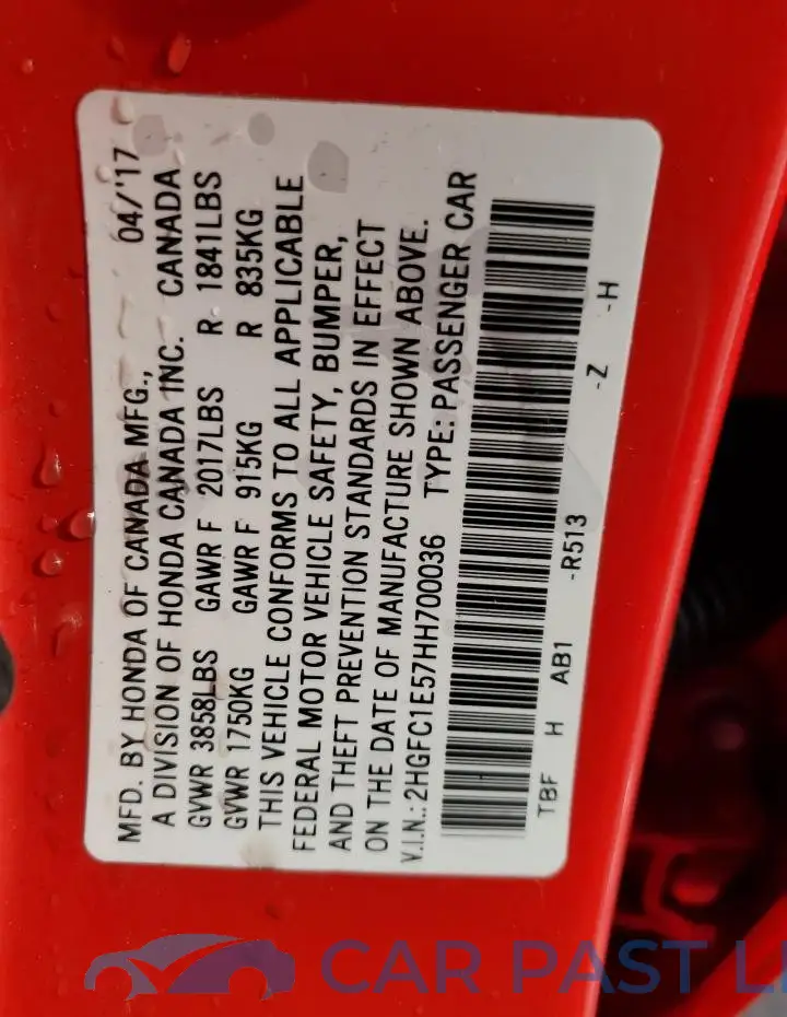 2HGFC1E57HH700036# 12
