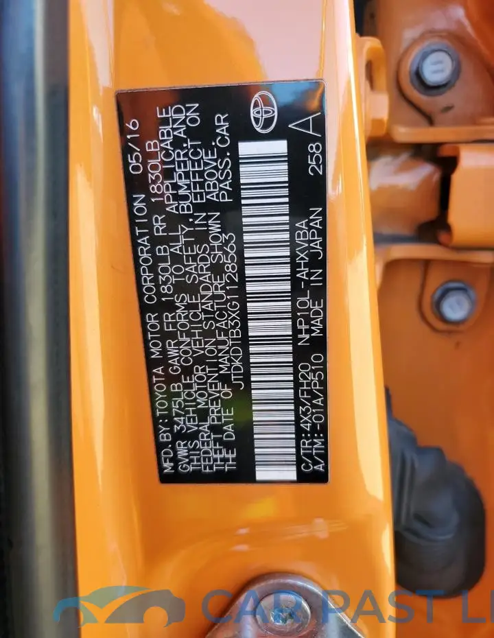 JTDKDTB3XG1128563# 12