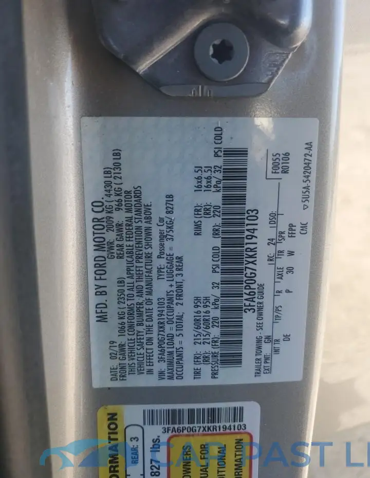3FA6P0G7XKR194103# 13