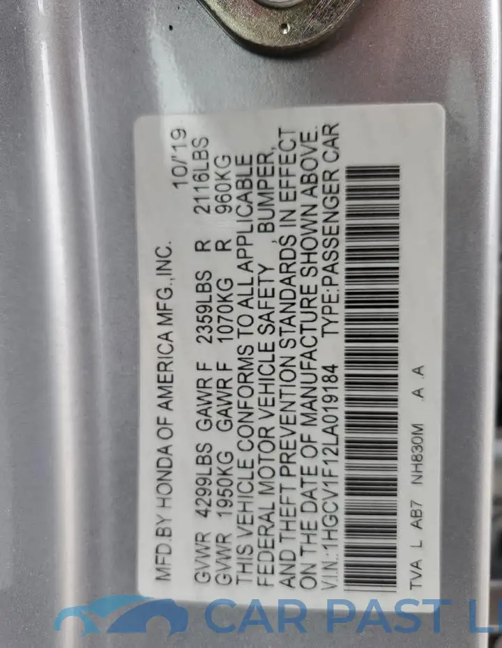 1HGCV1F12LA019184# 12