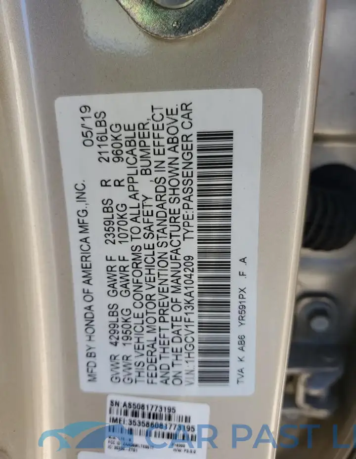 1HGCV1F13KA104209# 13