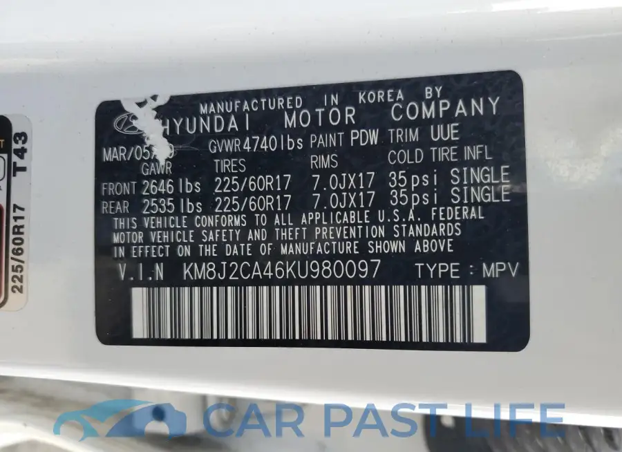KM8J2CA46KU980097# 13
