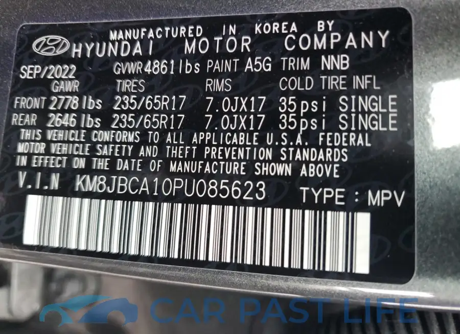 KM8JBCA10PU085623# 12