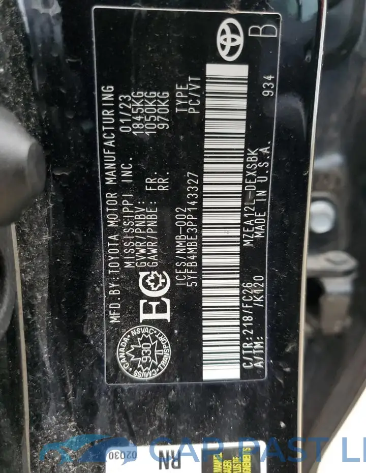 5YFB4MBE3PP143327# 13