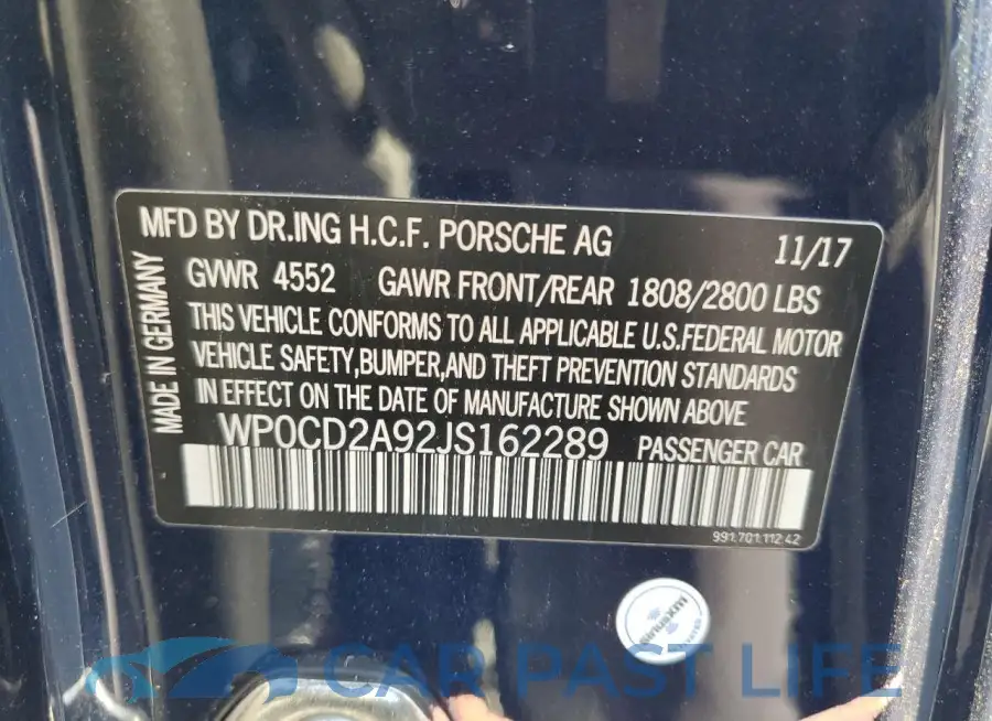 WP0CD2A92JS162289# 12