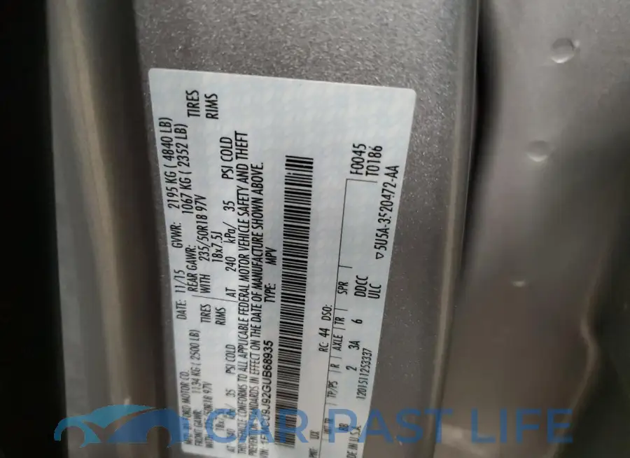 1FMCU9J92GUB68935# 12