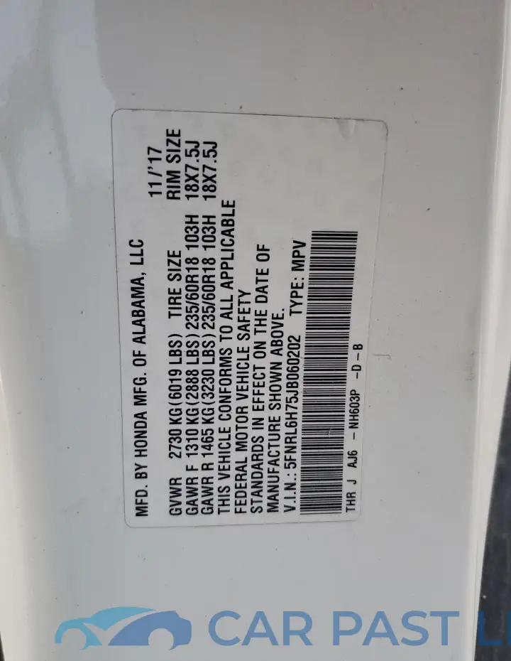 5FNRL6H75JB060202# 13