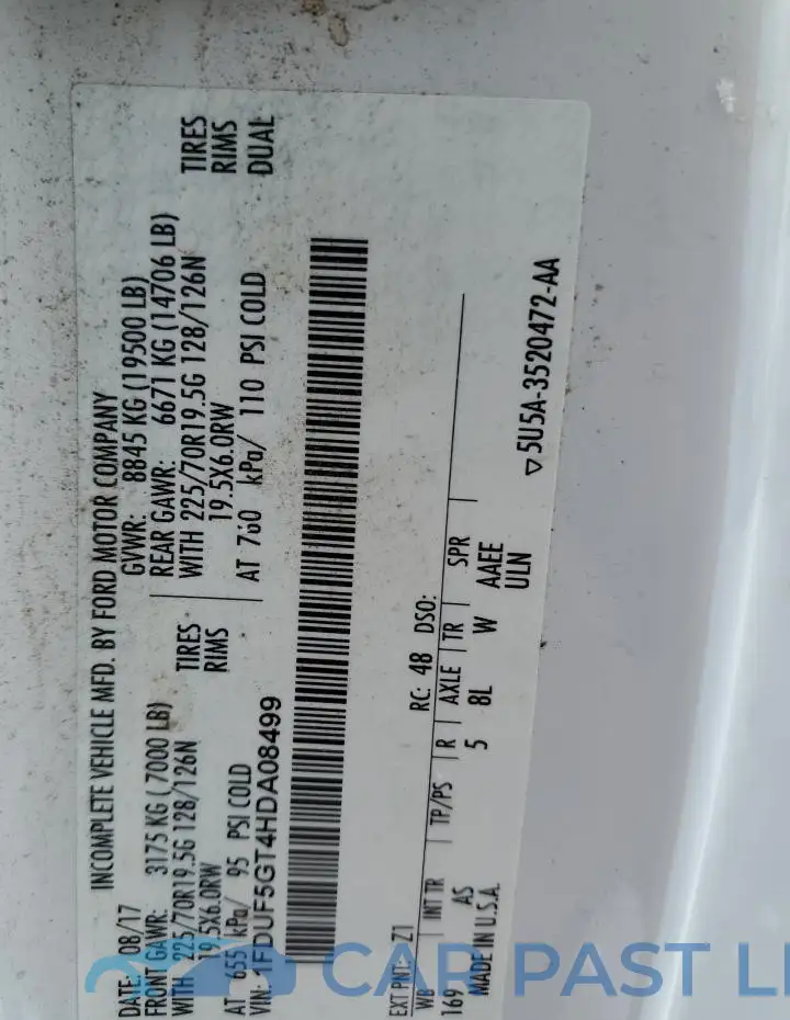 1FDUF5GT4HDA08499# 12