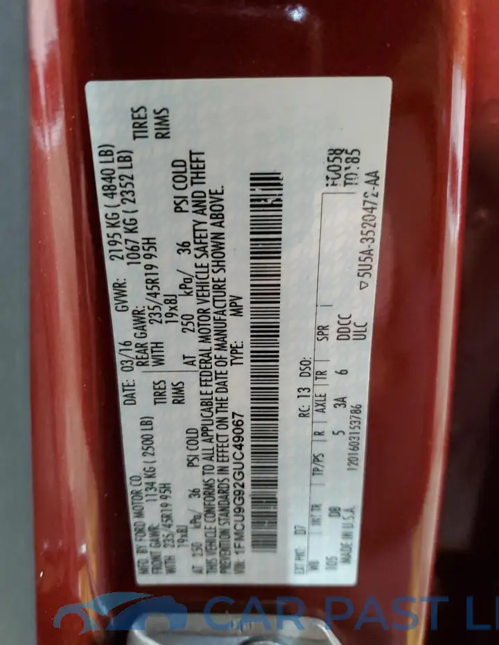 1FMCU9G92GUC49067# 13
