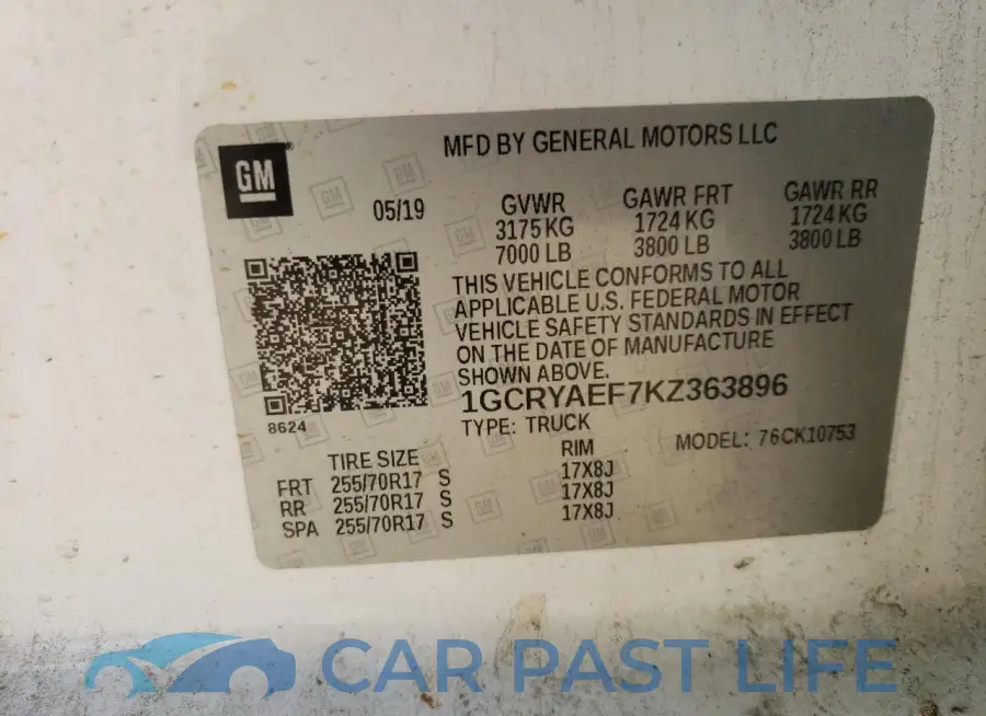 1GCRYAEF7KZ363896# 12