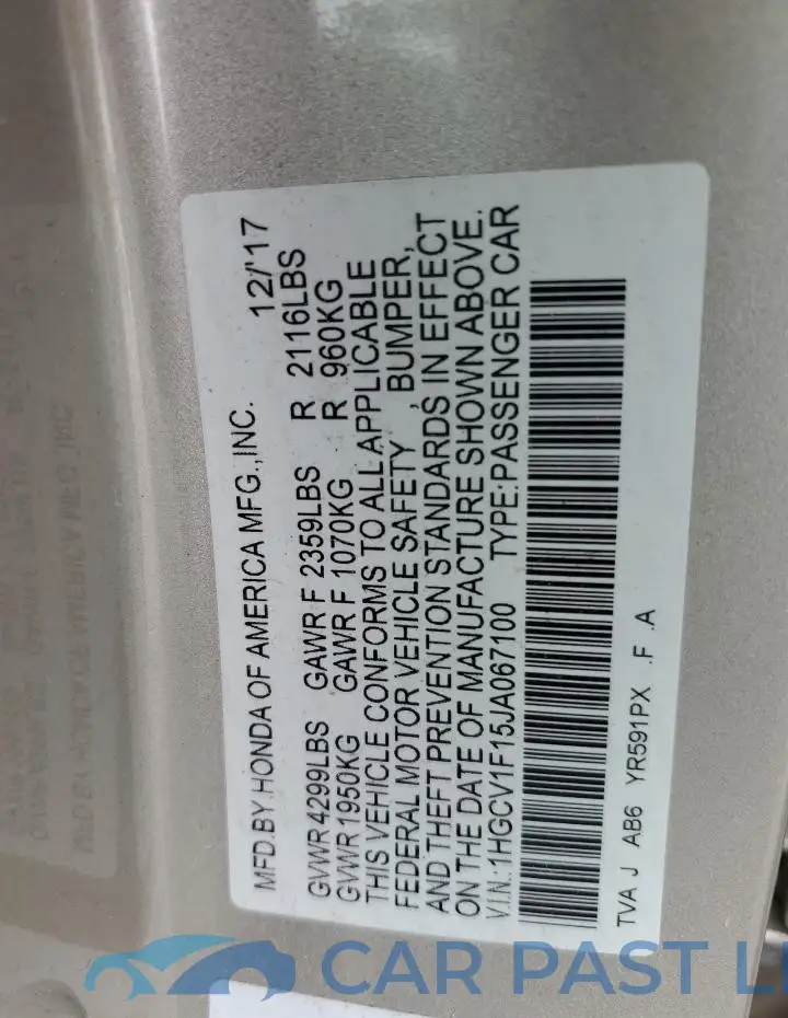 1HGCV1F15JA067100# 12