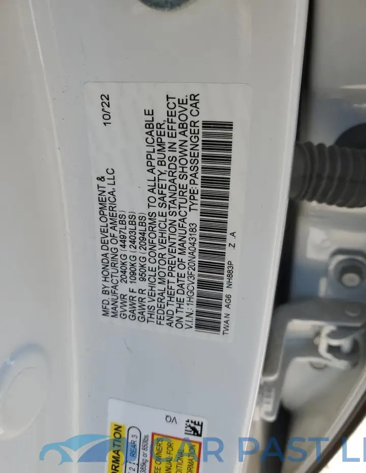 1HGCV3F20NA043183# 12