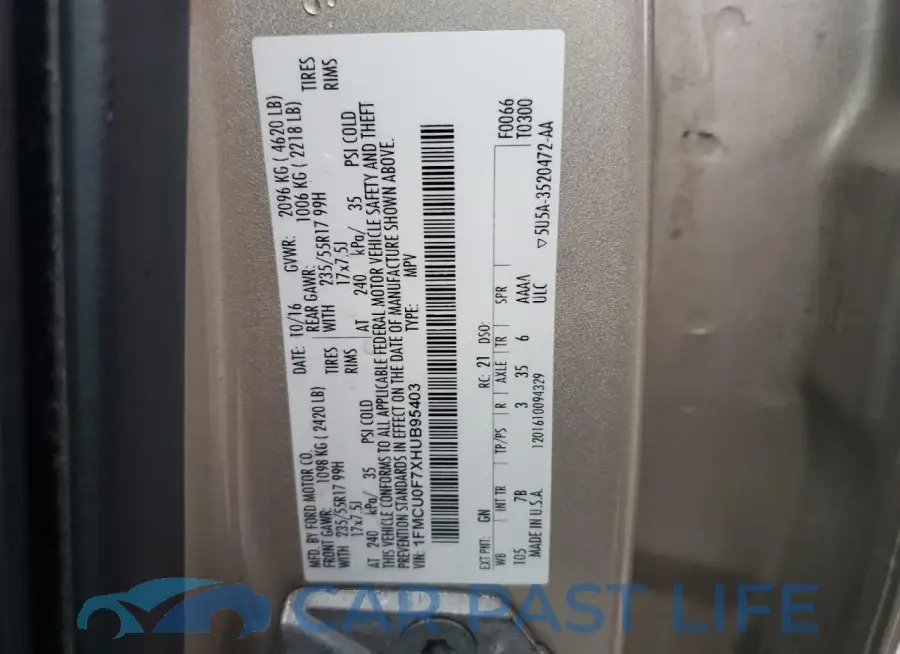 1FMCU0F7XHUB95403# 14