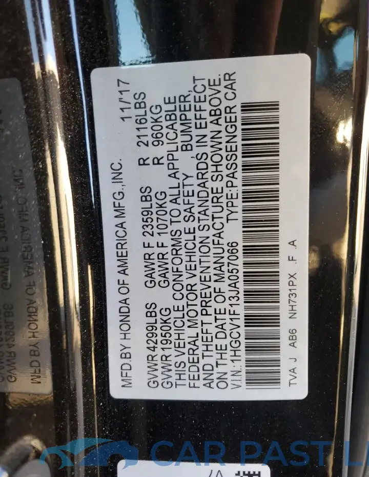 1HGCV1F13JA057066# 12