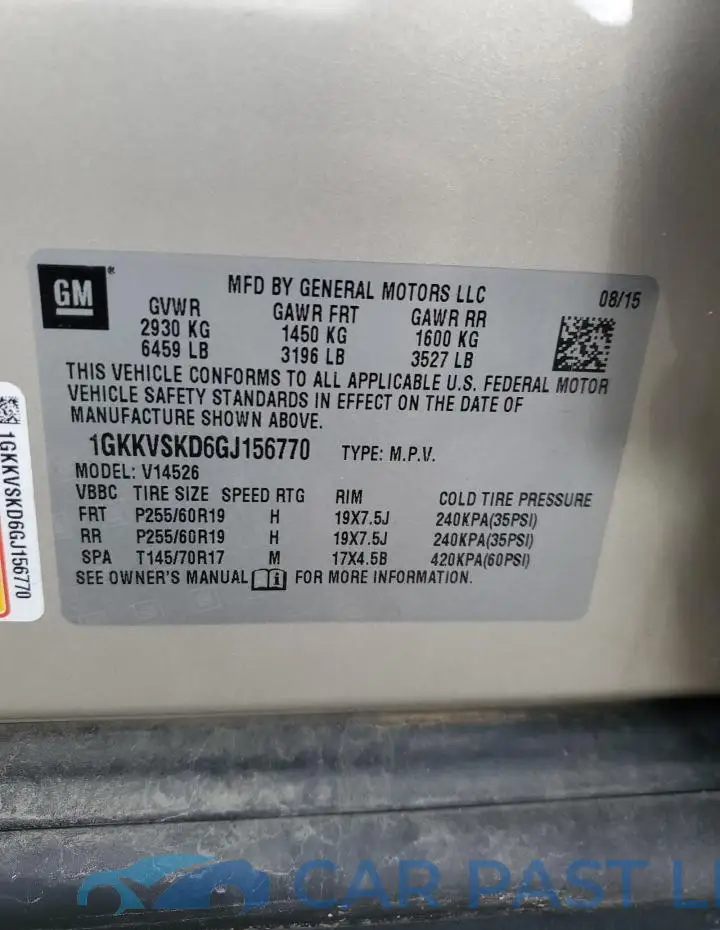 1GKKVSKD6GJ156770# 13