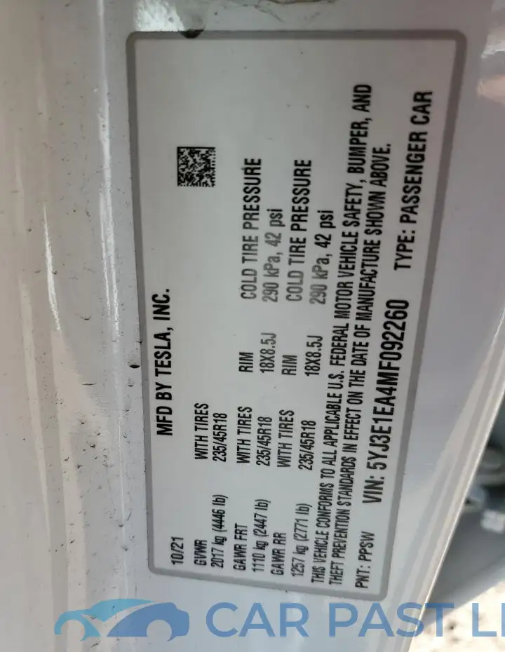 5YJ3E1EA4MF092260# 12