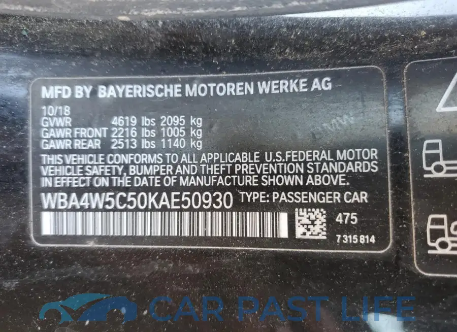WBA4W5C50KAE50930# 12