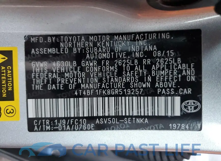 4T4BF1FK8GR519257# 13