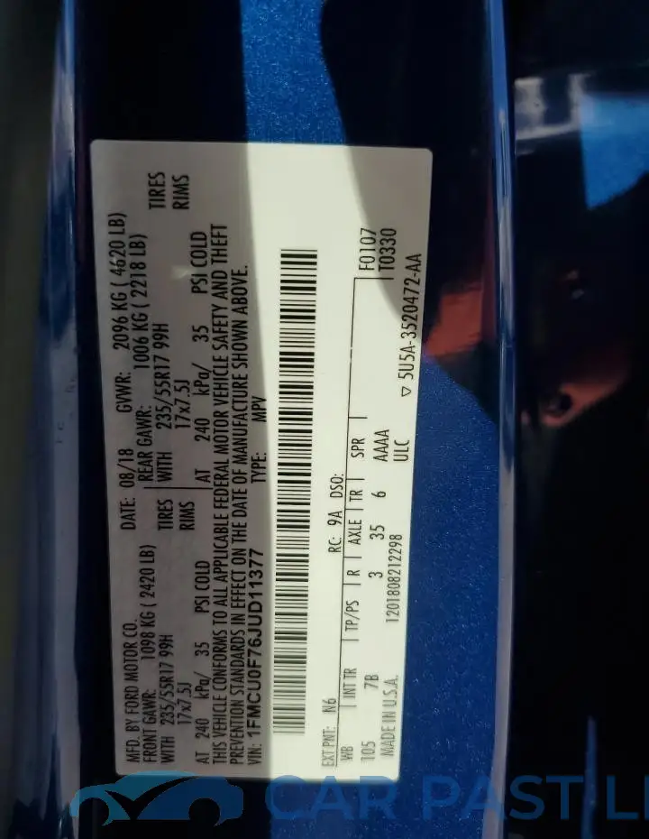 1FMCU0F76JUD11377# 13
