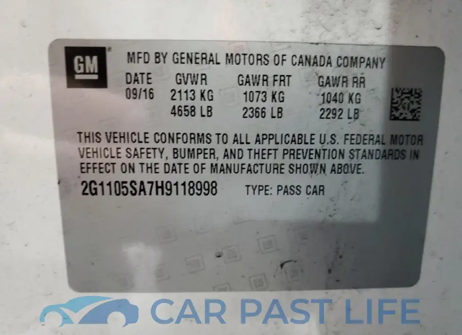 2G1105SA7H9118998# 12