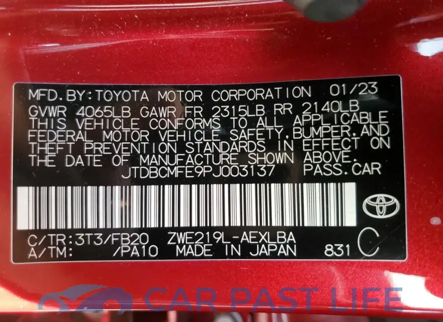 JTDBCMFE9PJ003137# 12