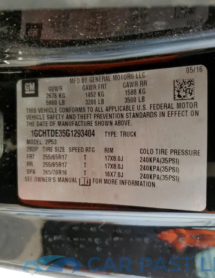 1GCHTDE35G1293404# 12