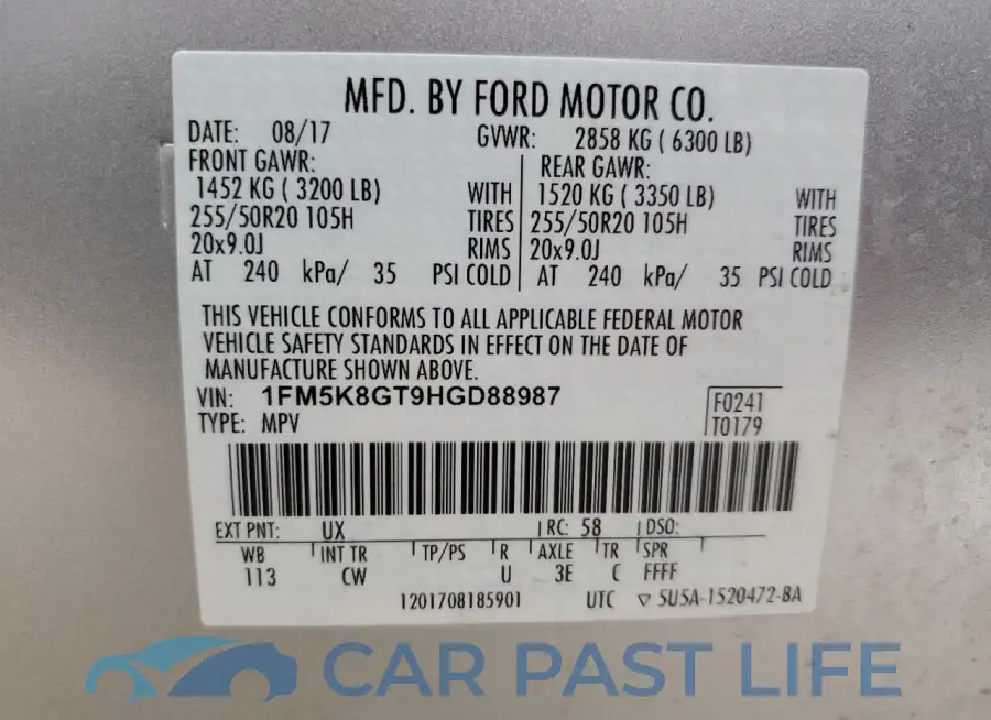 1FM5K8GT9HGD88987# 13
