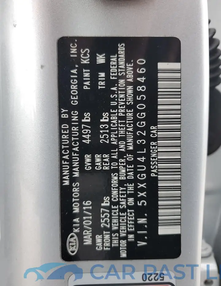 5XXGU4L32GG058460# 12