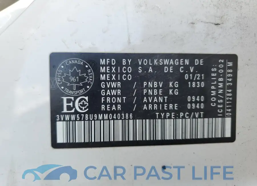 3VWW57BU9MM040386# 12