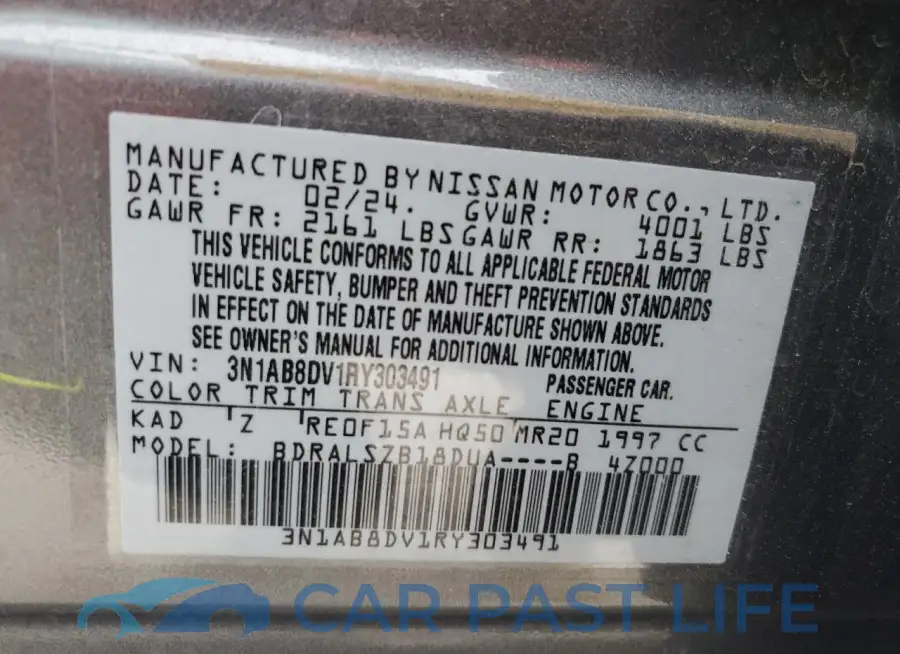 3N1AB8DV1RY303491# 12