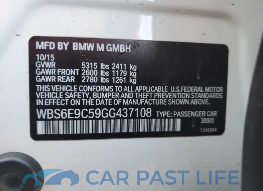 WBS6E9C59GG437108# 12