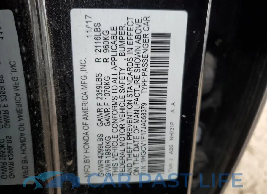 1HGCV1F17JA058379# 12