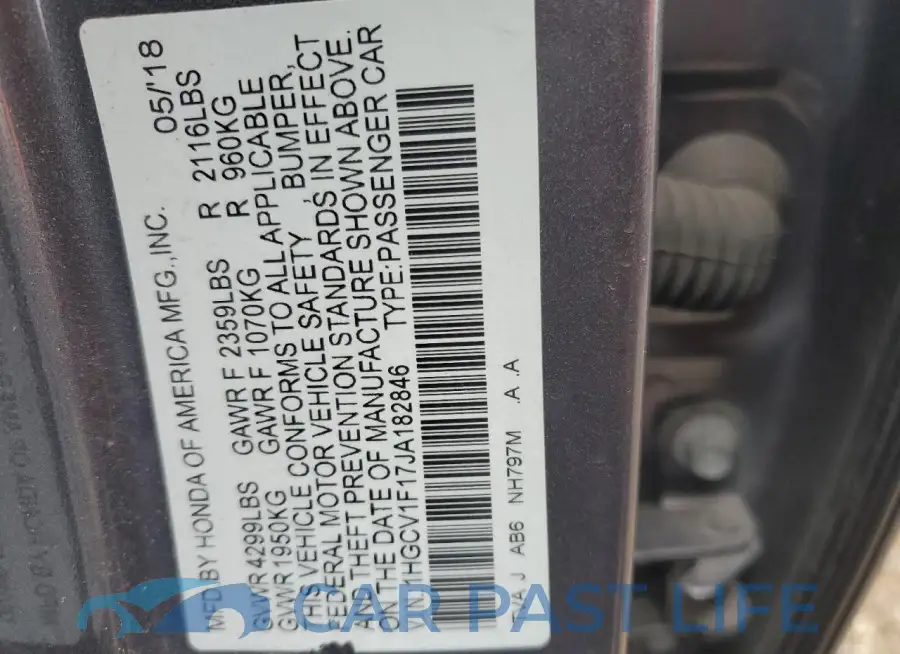 1HGCV1F17JA182846# 12
