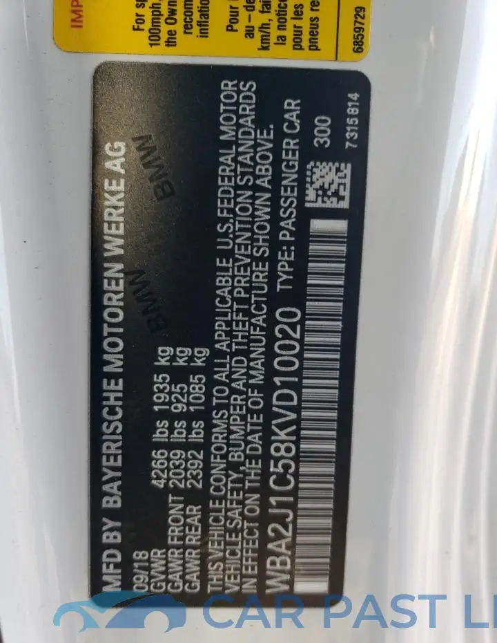 WBA2J1C58KVD10020# 12