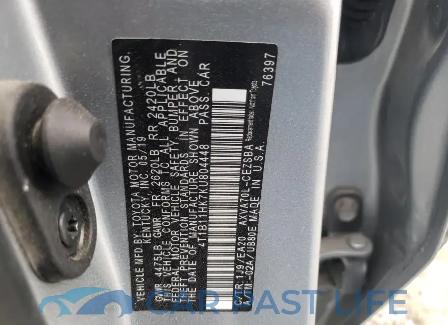 4T1B11HK7KU804448# 12