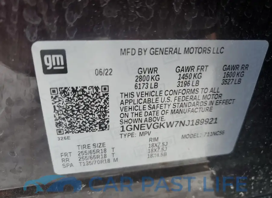 1GNEVGKW7NJ189921# 13