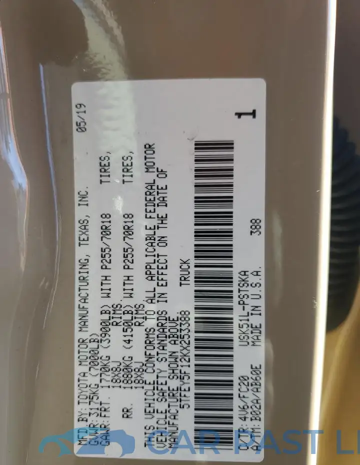 5TFEY5F12KX253388# 13