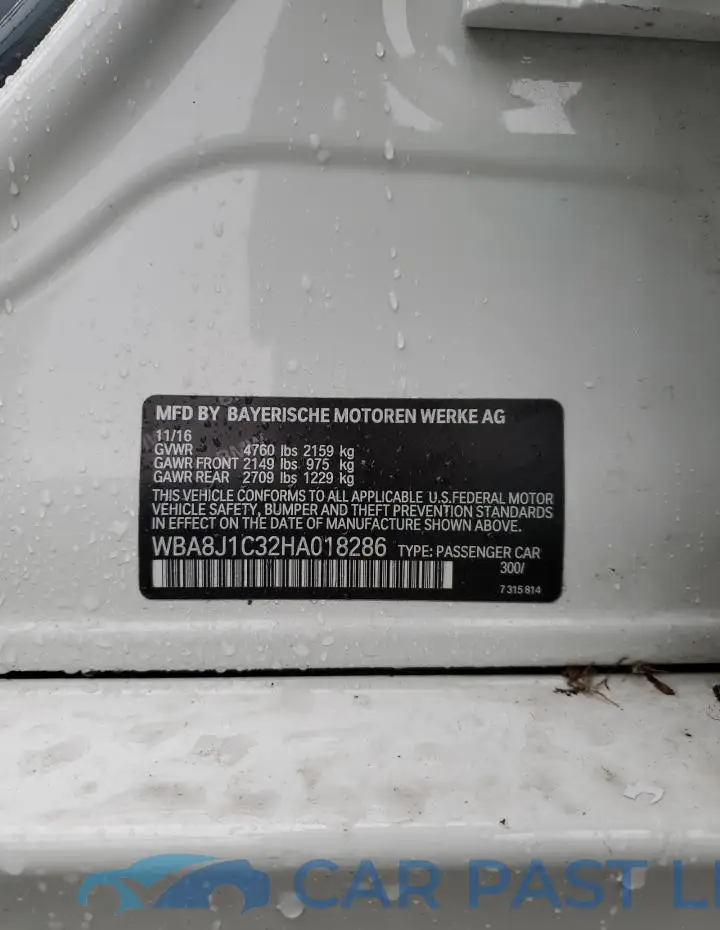 WBA8J1C32HA018286# 12