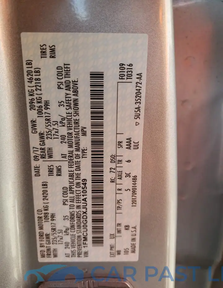 1FMCU0GDXJUA10549# 13