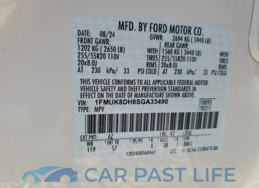 1FMUK8DH8SGA33490# 13