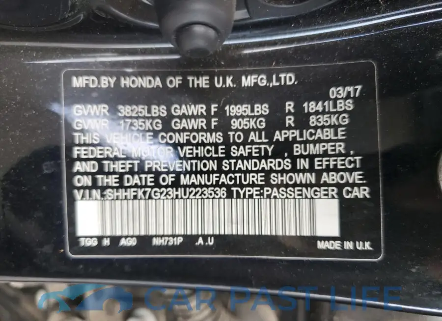 SHHFK7G23HU223536# 12