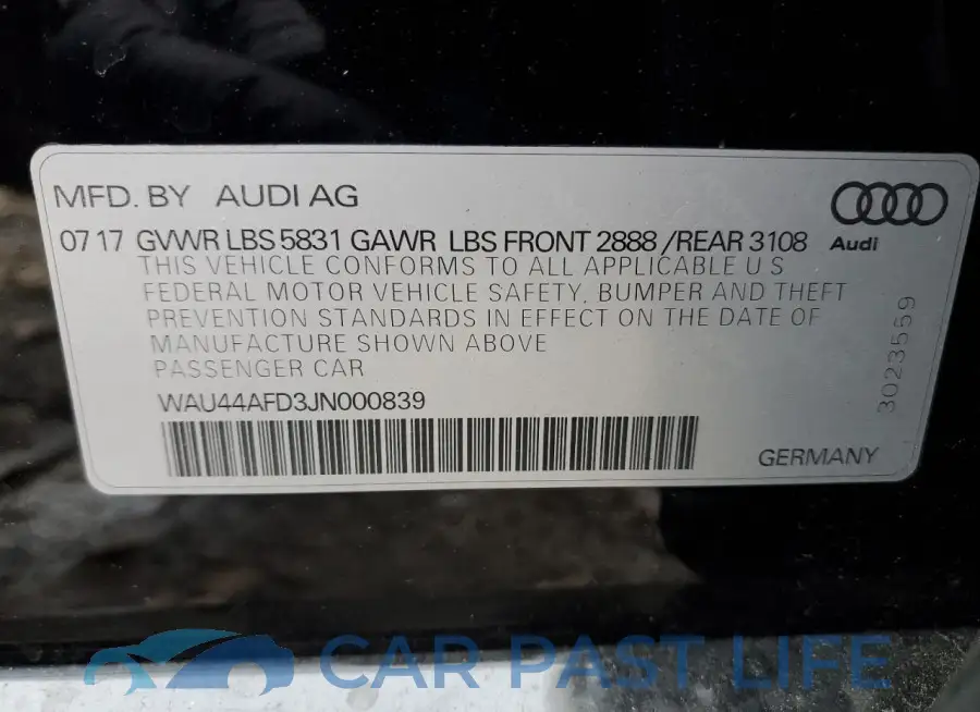 WAU44AFD3JN000839# 12