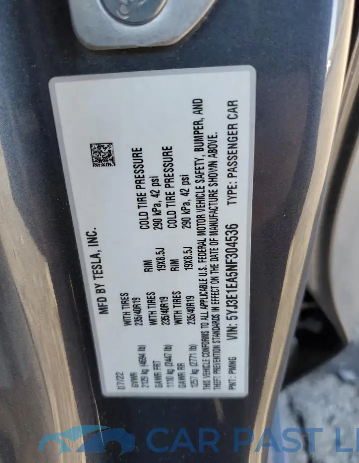 5YJ3E1EA5NF304536# 12