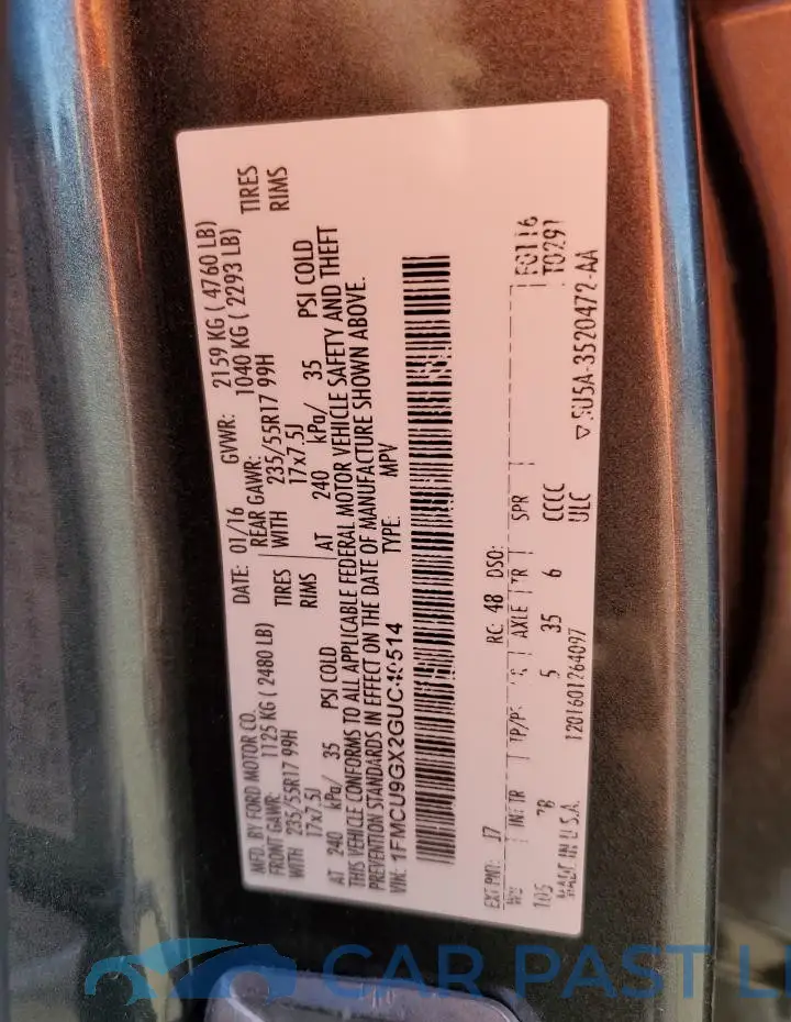 1FMCU9GX2GUC40514# 13