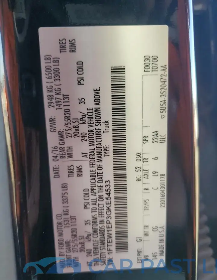 1FTEW1EP3GKE54533# 12