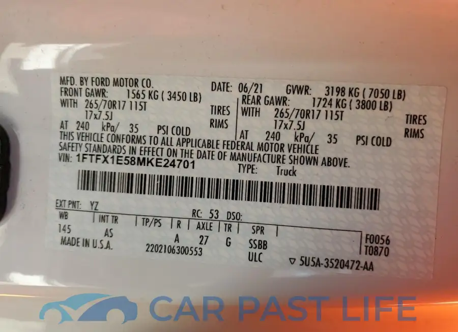 1FTFX1E58MKE24701# 12